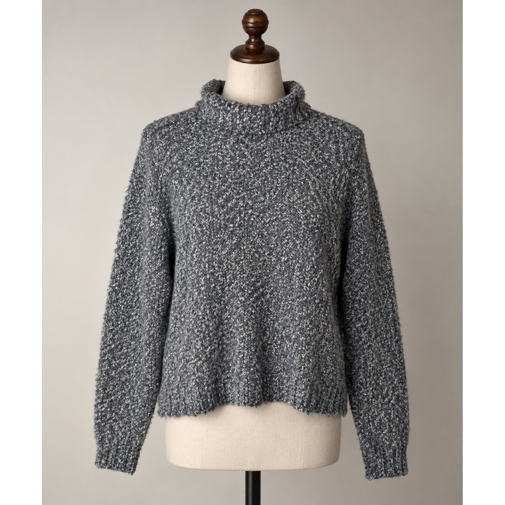 Vintage Y2K SO Grey Marled Silk Wool Blend Chunky Knit Turtleneck Sweater XL